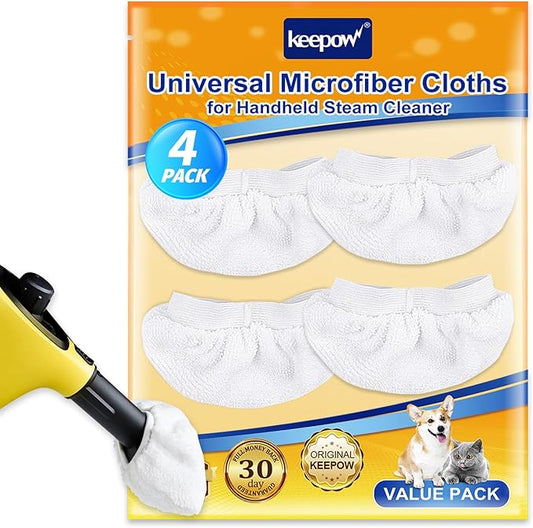 KEEPOW Universal Microfiber Pads Compatible with Bissell Steam Shot Omni Attachments Fit fr Wagner Fit fr PurSteam Fit fr McCulloch Steam Cleaner Accessories fr Handheld Steam Cleaner Washable 4 Pack