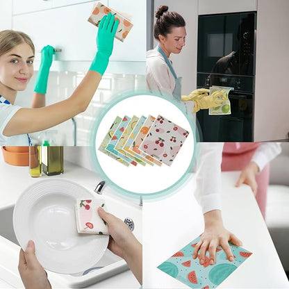 6 Pack Swedish Dishcloths for Kitchen |Watercolor Dish Towels | Reusable Paper Towels Washable | Non-Scratch Cellulose Sponge Cloths | No Odor, Biodegradable, Swedish Cloths, Fruits-1