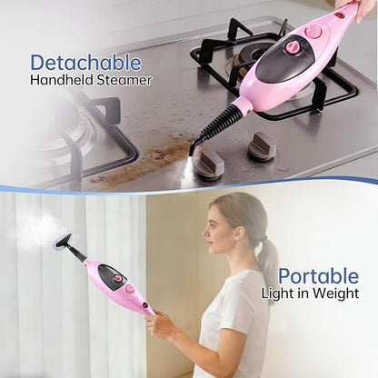 12-in-1 Steam Mop Cleaner, 15-Sec Fast Heat-Up, 1200W Floor Steamer with Double-Sided Pads, Removes 99.99% Stubborn Stains for Hardwood Floors, Marble, Clothes, Windows, Tiles, White