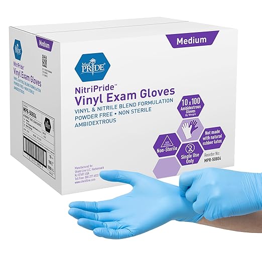 MED PRIDE Nitrile/Vinyl Blend Exam Gloves, Powder-Free, Latex-Free, Disposable, Non-Sterile, Blue (1000, Medium)