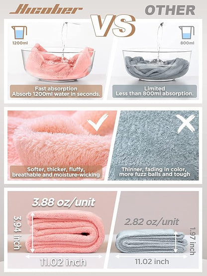 Hicober Microfiber Hair Towel Wrap, Fast Drying Hair Towels for Women, Soft Lightweight Quick Dry Turban for Curly & Long Hair–3 Pack(Blue/Grey/Pink)