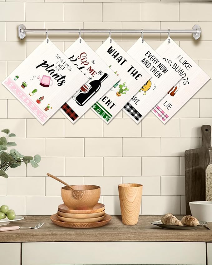 Miss Adola Swedish Dishcloths for Kitchen - 5 Pack Reusable Dish Cloths for Washing Dishes Absorbent Cute Funny Kitchen Towels Cleaning Sponge, Funny Kitchen