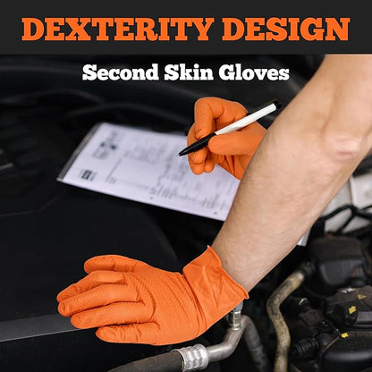 TitanFlex Heavy Duty Orange Industrial Nitrile Gloves with Raised Diamond Texture, Latex Free (6mil/8mil)