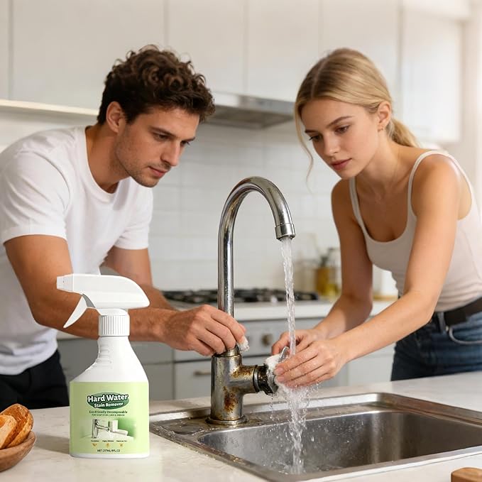 Water Stain Remover, 237ML Soap Scum Cleaning Agent, Glass Hard Water Shower Cleaner Spray, HardWater Spot Remover Spray, for Shower Bathtub Faucet Sink Bathroom Kitchen Apartment