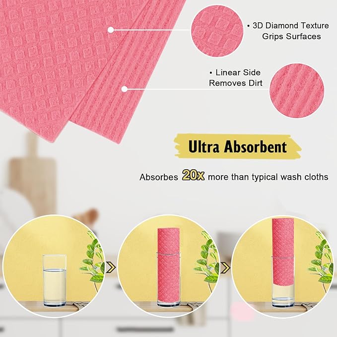 MoLKENE Swedish Dishcloths for Kitchen | 10 Pack Cellulose Sponge Dish Cloths Washable | Non-Scratch Reusable Towels Rags Ultra-Absorbent Cleaning Cloths Quick Drying