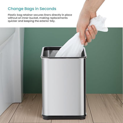Home Zone Living 2 Gallon Small and Slim Motion Sensor Trash Can with Touch Control Lid, Stainless Steel, Silver