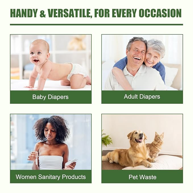 USBOO Disposable Diaper Bags for Baby, 9 Refill Rolls/108 Bags，OXO-Biodegradable Diaper Sacks with Dispenser,Easy-Tie Handles,Large Dirty Diaper Disposal or Pet Waste Bags