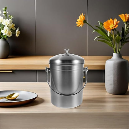 Garneck Stainless Steel Kitchen Compost Bin with Lid Odorless Countertop Food Waste Bucket Metal Compost Pail for Indoor Kitchen Trash and Food Scraps Management