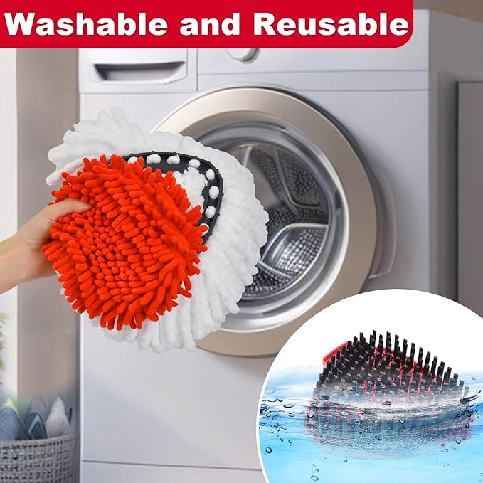 7 Packs Replacement Mop Heads& Handle Scrub Brush and Base Combo Set Compatible with O Cedar Spin Mops Refills，30-58" Mop Handle and Microfiber Head Refills for Cleaning