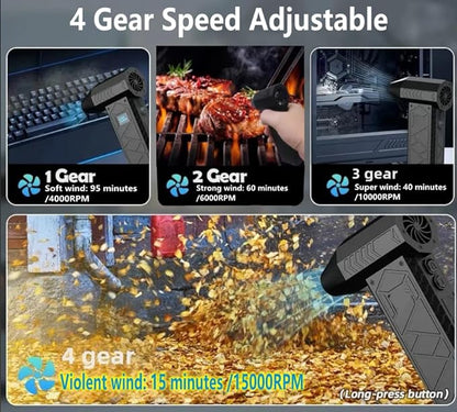 Compressed Air Duster 130000RPM Electric Air Duster with Light Super Power Cordless Air Duster Blower 4-Gear Adjustable Mini Blower Rechargeable Battery for Keyboard House Outdoor and Car