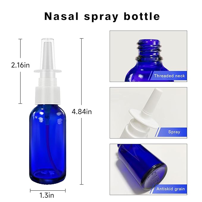 GIVAMEIHF Nasal Spray Bottles 6Pcs1oz (30ml),Empty Nasal Spray Bottle with Funnel,Dropper,Label,Cobalt Blue Glass Nose Spray Bottle,Press Spray Head Refillable Portable Fine Mist Travel Bottle