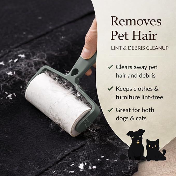 Pet Hair Remover Kit – 3 Piece Dog & Cat Hair Cleaning Set – Reusable Fur Removal Glove, Rubber Brush & Lint Roller – Removes Hair from Furniture, Couch, Carpet, Clothes & Car