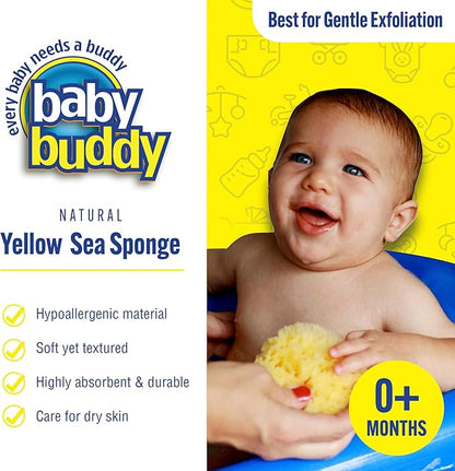 Baby Buddy (1 Count, 4 Inch) Natural Yellow Sea Bath Sponge, Natural Baby Bath Sponge for Newborns and Kids, Soft When Wet, Absorbent, Biodegradable, Hypoallergenic
