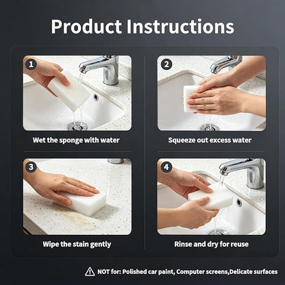 45+5 Bonus - Extra Thick & Durable Melamine Foam Cleaning Pads - Heavy Duty Wall Cleaner & Shoe Scrubber for Bathroom, Kitchen, Baseboard - Non-Scratch, Just Add Wate