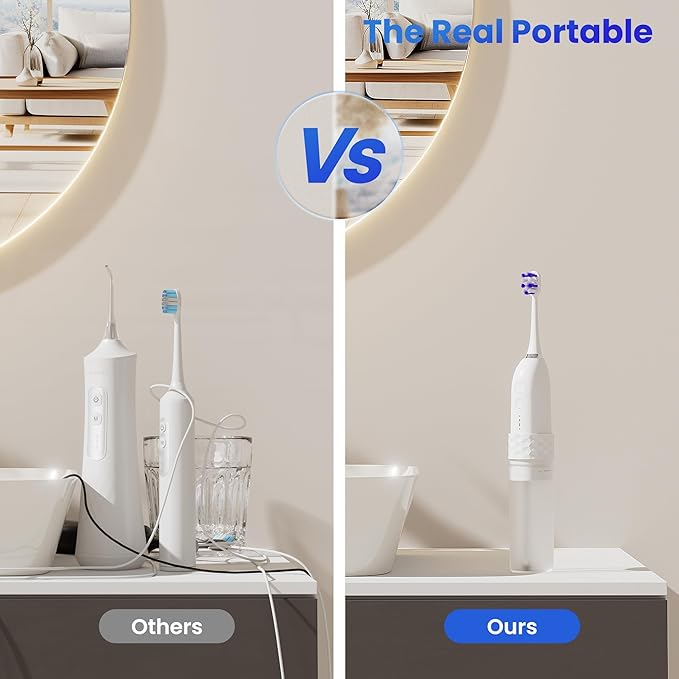 Electric Toothbrush with Water flosser, 2 in 1 Teeth Cleaning Kit, Toothbrush and Water flosser Combo, 25 - Day Battery, Travel Toothbrush with Water Bottle(White)