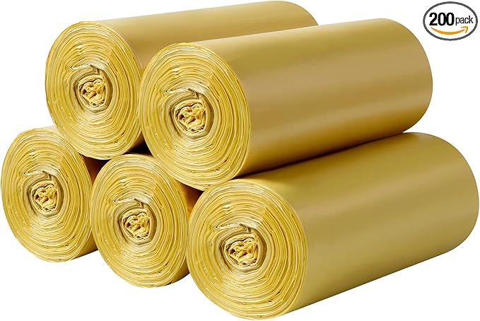 5 Rolls Small Trash Bags - 200 Counts Durable 4 Gallon Small Garbage Bags for home office kitchen Bathroom Bedroom Trash Can liners（Golden）