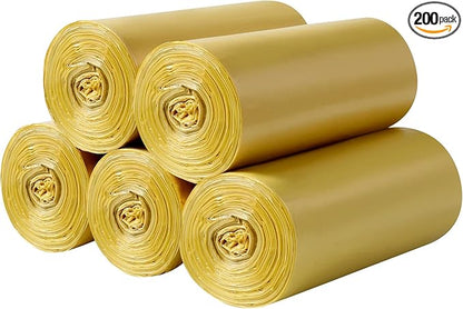 5 Rolls Small Trash Bags - 200 Counts Durable 4 Gallon Small Garbage Bags for home office kitchen Bathroom Bedroom Trash Can liners（Golden）