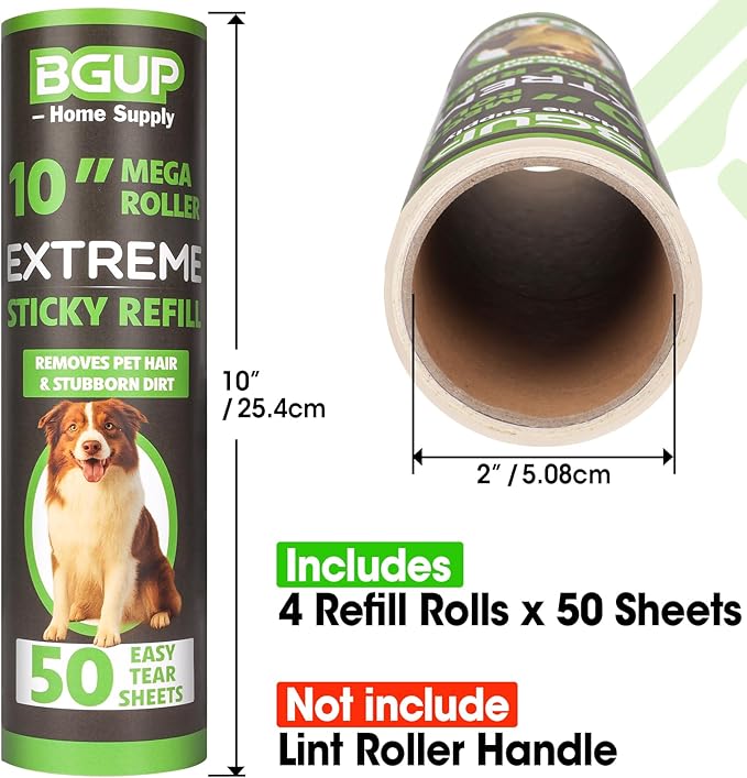 10 Inch Lint Roller Refills, 4 Rolls 200 Sheets Large Lint Rollers for Pet Hair Extra Sticky, Easily Remove Carpets, Clothes, Couch and Curtains Dust (Not Include Lint Roller Handle)