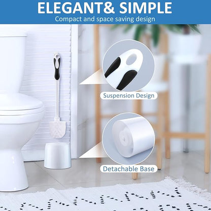 Tioncy 6 Pack Toilet Brush with Holder, 14.96 Inch Toilet Bowl Brush Set, Stiff Bristles Scrubber for Deep Cleaning, Base Caddy, Bathroom Cleaning Supplies (Black,White)