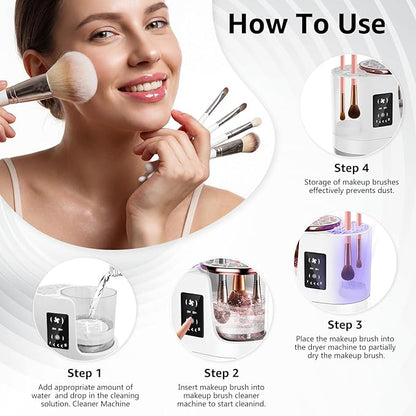 3-in-1 Electric Makeup Brush Cleaner & Dryer, Automatic Brush Cleaner Machine with Deep Cleaning & Adjustable Drying, USB-Powered for All Size Makeup Brushes, Blush Brushes & Sponges