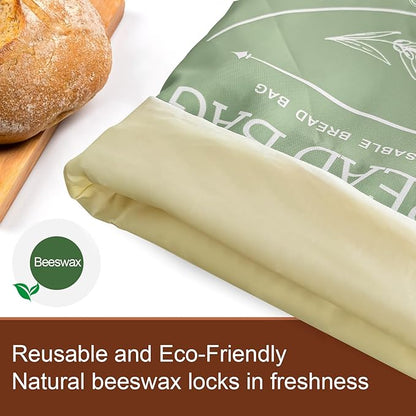 2 Pack Beeswax Bread Bags for Homemade, Reusable Bread Bag for Sourdough, XL-Reusable Waxed Linen Food Storage Bag to Keep Sourdough Fresh, Freezer-Safe, Eco-Friendly (Khai& Green)