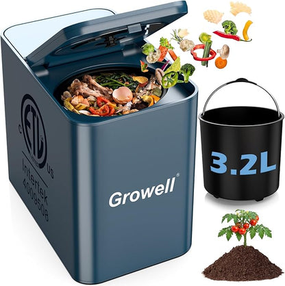 Growell Electric Composter for Kitchen, 3.2L Smart Countertop Compost Bin, Low Noise, Odorless, Indoor Food Waste Composter with LED Display, Auto-Cleaning, Turn Food Waste into Fertilizer,EC04