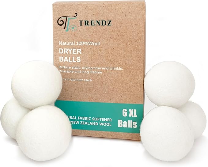Wool Dryer Balls, 100% New Zealand Wool, Natural Fabric Softener, Reusable, XL, 6 Pack