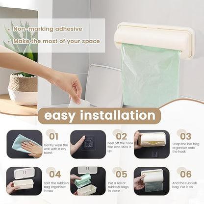 2 PCS Wall Mount Trash Bag Dispenser Roll Holder, Kitchen Garbage Bag Storage Box Roll Holder, Plastic Bag Holder Organizer Under Sink (Beige)