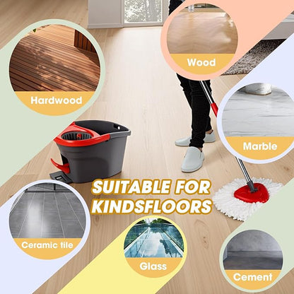 3 Pack Mop Heads Replacements,100% Microfiber Spin Mop Replacement Heads Compatible with OCeda EasyWring 1-Tank System,360 Degree Spin Mop Refill for Easy House Cleaning Floor Mopping