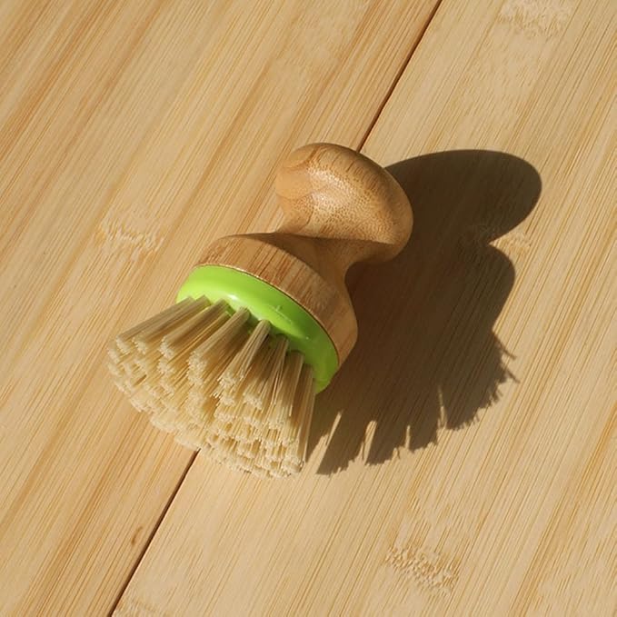 1 Pack Dish Brush Vegetable and Fruit Brush with Bamboo Handle and Detachable Woven Lanyard