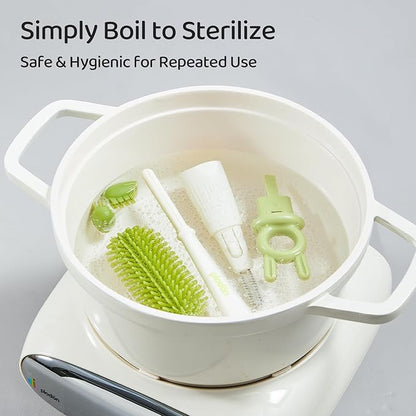 Detachable 5-in-1 Bottle Cleaning Brush Set - Silicone Baby Bottle Brush Cleaner Kit with Nipple Brush, Detail Brush & Straw Brush, Portable Long Handle Bottles Scrubber Cleaning Tool