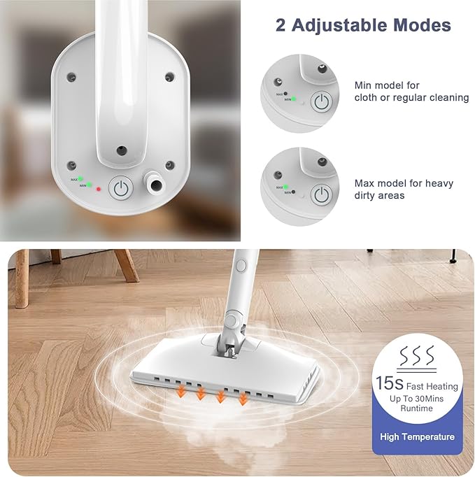 6-in-1 Steam Mop, 1200W Rotated Steam Cleaner for Home, 2 Modes, 400ML Removable Tank, 23FT Power Cord, 2 Pads, Multi-Surface Steamer for Hard Floor, Laminate Floor, Tiles Cleaning (Light Blue)