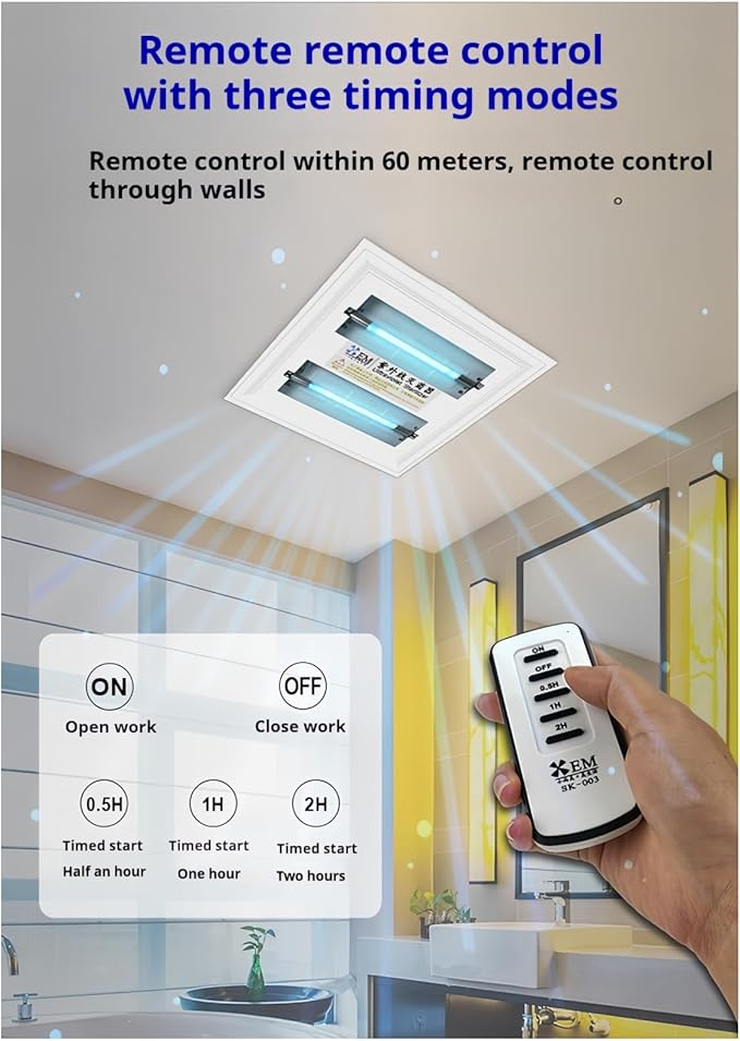 COIO White Embedded Ultraviolet lamp with Wireless Remote Control Timing Setting, achieving 360 ° Coverage, Suitable for use in Home Offices, Restaurants, and Hotels When unmanned (US-007112W-Q)