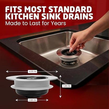 SinkShroom Kitchen Sink Drain Strainer, 2-in-1 Pop-Up Sink Stopper & Strainer with Removable Anti-Clog Basket, 304 Stainless Steel, Fits 3"-3.4" US Standard Drains, Easy Clean Food Catcher