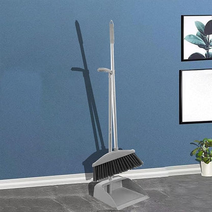 Broom and Dustpan Set for Home Indoor 180 Rotatable Standing Storage Buckle Type Brooms and Dustpan Set with Scraping Teeth and Scraper Deep Cleaning Suitable for Home