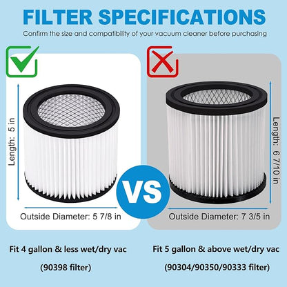 90398 Shop Vac Filters Replacement for Shop Vac Type AA Cartridge Filter,Fit for Shop Vac 90398/118692, 9039800, 9039833 Wet/Dry Vacuum Cleaner (2 Filters+ 4 Foam Sleeves) ﻿