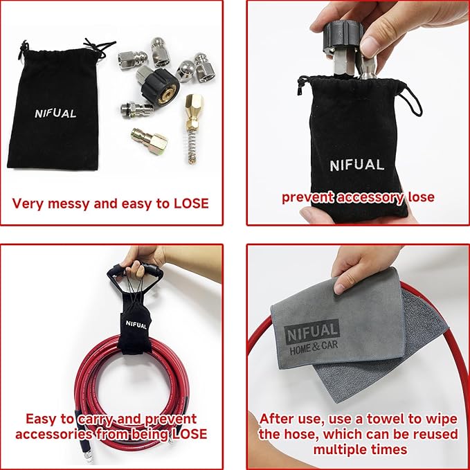 NIFUAL Sewer Jetter Kit for Pressure Washer,200FT 5800PSI Pressure Drain Cleaner 1/4 Inch NPT Corner Rotating and Button Hose Sewer Jetting Nozzle for Homeowners & DIYers (200FT)
