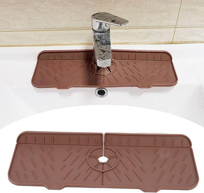 OUKENS Sponge Holder, Brown Silicone Washable Countertop Water Absorbent Faucet Mat for Kitchen Sink, Bathroom, RV, Reusable Splash Guard & Drip Catcher Tray