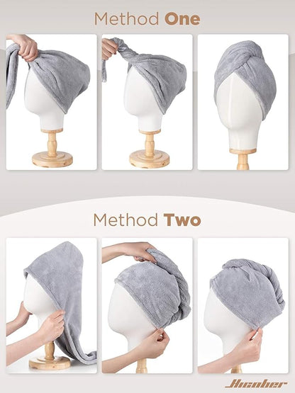 Hicober Microfiber Hair Towel, 2Packs Hair Turbans for Wet Hair, Drying Hair Wrap Towels for Curly Hair Women Anti Frizz(Pink,Grey)