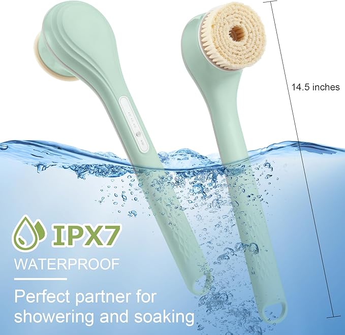 Electric Body Bath Brush, Rechargeable Back Scrubber for Shower, Long Handle Exfoliating Bath Brush for Shower, Lotion Applicator for Back, Silicone Body Scrubber with 6 Shower Brush Heads