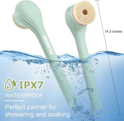 Electric Body Bath Brush, Rechargeable Back Scrubber for Shower, Long Handle Exfoliating Bath Brush for Shower, Lotion Applicator for Back, Silicone Body Scrubber with 6 Shower Brush Heads