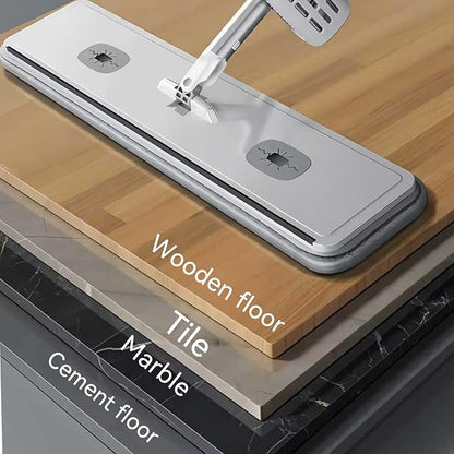 Hands Free Microfiber Mop with 4 Washable Pads, 61" Stainless Steel Handle, Efficient Flat Mop for All Hard Floors