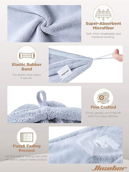 Hicober Microfiber Hair Towel, 3 Packs Hair Turbans for Wet Hair, Drying Hair Wrap Towels for Curly Hair Women Anti Frizz(Purple, Blue, Grey)