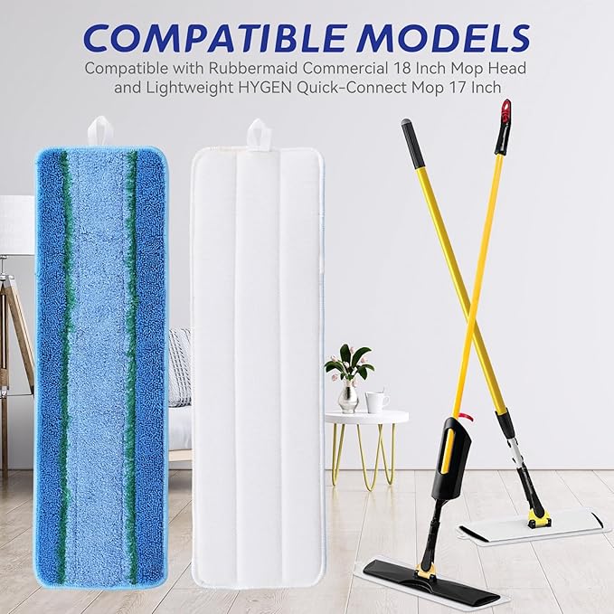 Upgraded Replacement Microfiber Mop Pads for Rubbermaid Commercial 18 Inch Mop 17 Inch Mops, Reusable Wet & Dry Commercial Cleaning Flat Mops System 18" 17" Refill Head for Multi-Surface Floor-8 Pack