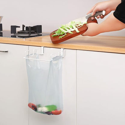 KES Trash Bag Holder Over the Cabinet Door Organizer, Kitchen Plastic Bags Holder Metal Garbage Bag Holders Over the Door White, KUR525-WH