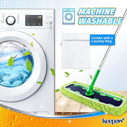 KEEPOW Reusable XL Mop Pads Compatible with Swiffer XL Sweeper, X-Large Dry Sweeping Cloths, Wet Mopping Cloths, Washable Microfiber XL Wet Pads Refills for Surface/Hardwood Floor Cleaning, 4 Pack
