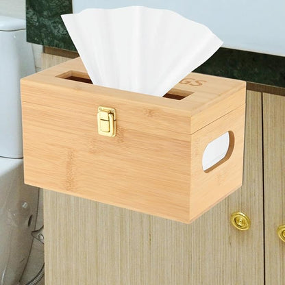Trash Bag Holder Dispenser - Bamboo Garbage Bag Organizer Wall Mount for Kitchen Cabinet, Extra Large Hanging Trash Bag Roll Storage Container with Lid under Sink