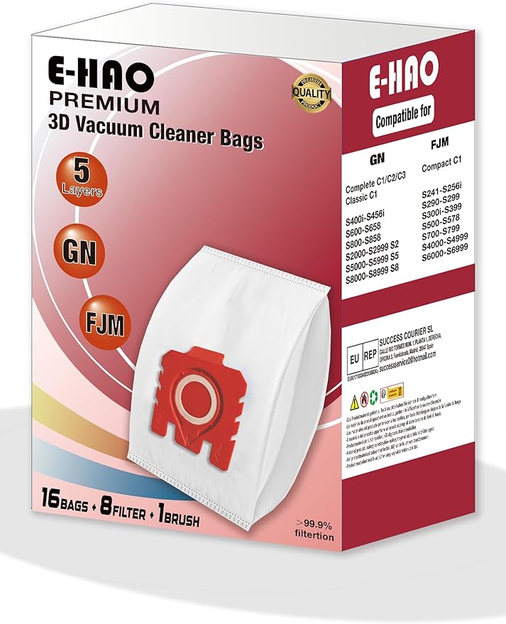 16 pcs 3D Improved Vacuum Cleaner Dust Bags Replacement parts for Miele Vacuum Cleaner FJM and GN Bags. Models: Complete C1/C2/C3, Compact C1/C2, Classic C1, S8, S6, S5, S4, S2