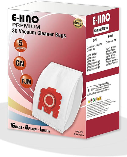 16 pcs 3D Improved Vacuum Cleaner Dust Bags Replacement parts for Miele Vacuum Cleaner FJM and GN Bags. Models: Complete C1/C2/C3, Compact C1/C2, Classic C1, S8, S6, S5, S4, S2