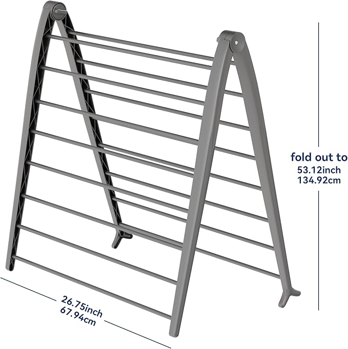 Whitmor Spacemaker Folding Drying Rack, Indoor Clothes Organizer with Patent-Pending Design, Space Saving, 6" L x 26" W x 51.5" H, Grey